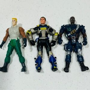Action Figures Set with Green, Black, and Blue Suits